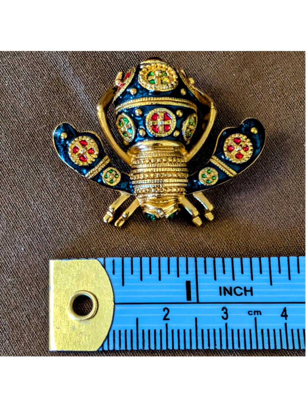 Joan Rivers Jeweled Imperial Bee Brooch Blue Enamel Rhinestone Insect Pin Signed - Picture 11 of 12